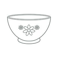 Dishes. A deep bowl for salad with a floral ornament. Line art. vector