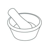 Dishes. Mortar and pestle. Line art. vector