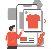 Smartphone with t-shirt on screen. Online shopping concept. Vector illustration in flat style