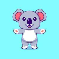 Cute koala cartoon vector icon illustration standing raising both hands