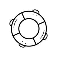 Lifeline with rope doodle icon. Vector illustration of an inflatable circle for swimming or rescue in the water. Isolated on a white background.