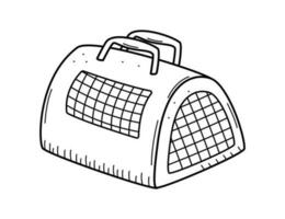 Pet carrier for cats, dogs. Soft bag with mesh and handles for carrying animals. Vector doodle illustration isolated on white.