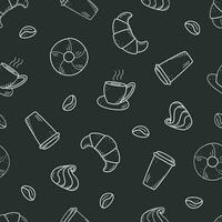 Seamless pattern with elements of coffee and dessert. Vector background of cafe concept and sweet cakes