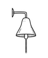 Ship bell doodle icon. Vector illustration of a vintage ship bell for signaling with ropes. Single isolated on a white background.