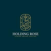 Abstract luxury line logo of a hand holding a rose vector