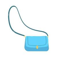 Isolated summer female blue bag with strap in flat hand drawn vector style on white background. Stylish modern design.