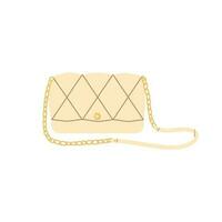 Isolated summer female beige bag with strap in flat hand drawn vector style on white background. Stylish modern design.