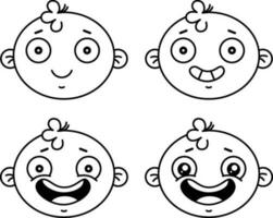 para niños caras con diferente emociones el chico sonrisas y es triste. un conjunto con emociones íconos con Delgado líneas para sitios web, aplicaciones y diseño. minimalista plano estilo. vector