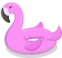 Inflatable swimming circle with pink flamingo highlighted on a white background. Vector flat symbol of summer. An illustration for advertising a beach party. Inflatable rubber toy for water and beach.