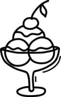 Vector illustration of ice cream in a saucer, drawn by hand contour. Cute cartoon illustration for coloring books.   An element for design, mobile devices and a web application icon.