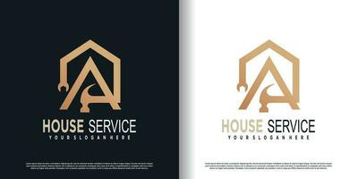 House service logo with creative unique element concept premium vector