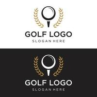 golf pelota y palo y golf curso logo modelo diseño. logo para profesional golf equipo, golf club, torneo, negocio, evento. vector