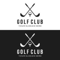 golf pelota y palo y golf curso logo modelo diseño. logo para profesional golf equipo, golf club, torneo, negocio, evento. vector