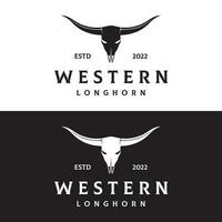 Longhorn texas ranch wild west animal logo design vintage retro.Logo for cowboy, cattle, badge, restaurant. vector