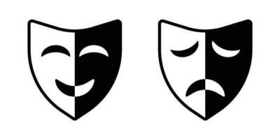 Tragedy mask icon. Sad and happy symbol vector