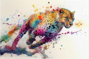 watercolor painting of a cheetah running. . photo