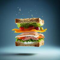 sandwich that is flying in the air. . photo