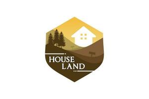 Land hill and house symbol logo design for property vintage style vector