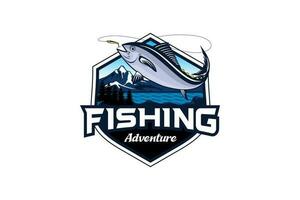 Tuna fishing logo design with sea view background vector