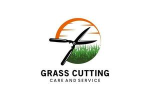 Lawn cutting shears logo design, care lawn vector illustration