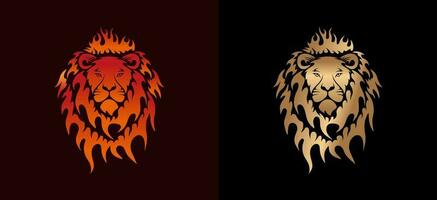 Fire lion logo design, vector illustration of lion head with abstract fiery mane