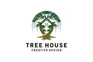 árbol casa logo diseño con creativo concepto vector