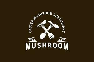 Oyster mushroom logo design, mushroom restaurant symbol vector illustration