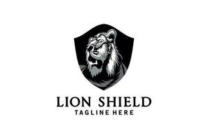 Shield lion logo design, abstract lion head silhouette symbol vector illustration