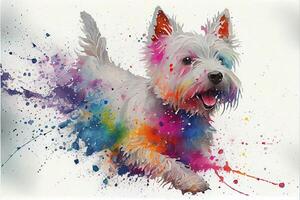 watercolor painting of a westie dog. . photo