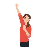 Business woman pushing her fist upwards Comical handwritten person. vector