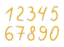 Set of numbers pencil shape font vector illustration