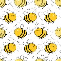 Cute bees with dotted route seamless pattern vector illustration