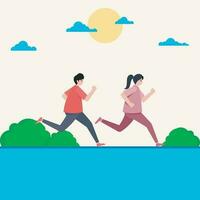 Man and woman running in the park vector