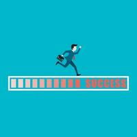 Businessman run on the progress bar to achieve success vector