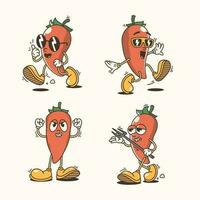 Set of Traditional Chili Pepper Cartoon Illustrations with Varied Poses and Expressions vector