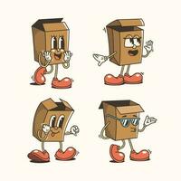 Set of Traditional Cartoon cardboard boxes Illustration with Varied Poses and Expressions vector