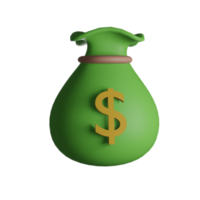 dinero bolso con dólar icono 3d representación. negocio y finanzas, inversión concepto. png