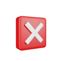 wrong mark on square red 3d icon illustration background. png