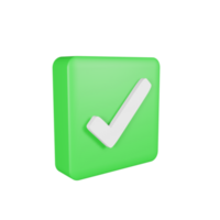 check mark on square green 3d icon illustration background. png