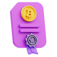 certificat crypto-monnaie 3d illustration png