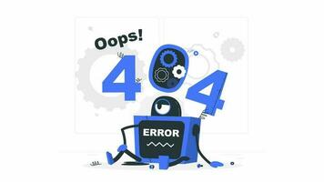 Oops- 404 Error with a Broken Robot Animation. Flash message. Color failed loading animation for broken link, web design. Video animation Ultra HD 4K