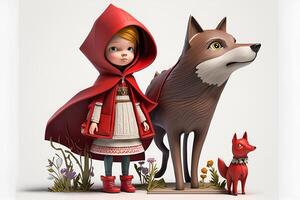 picture of little red riding hood, fairytale personage walking in the forest with basket in her hand photo