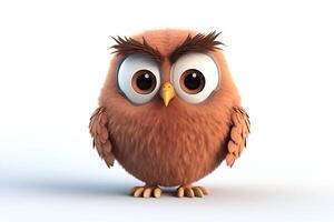 closeup portrait of cartoon pixar 3d owl sitting on the branchowl photo