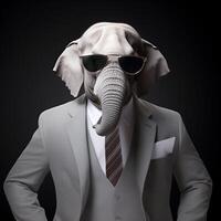 studio portrait of bold elephant in suit shirt and tie photo