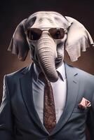 ai generado estudio retrato de negrita elefante en traje camisa y Corbata foto