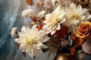 vintage tender flowers in different colors with free space on the left photo