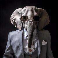 ai generado estudio retrato de negrita elefante en traje camisa y Corbata foto