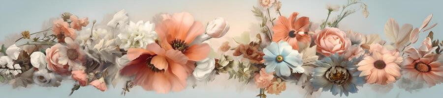 vintage tender flowers in different colors with free space on the left photo