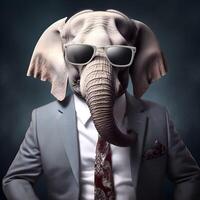 studio portrait of bold elephant in suit shirt and tie photo