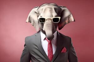 studio portrait of bold elephant in suit shirt and tie photo